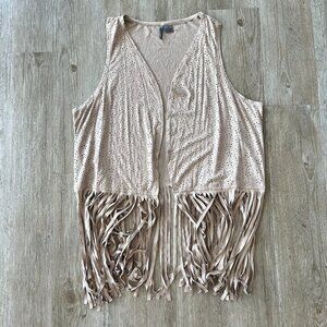 Womens New Directions Light Brown/Tan Fringe Vest - XL